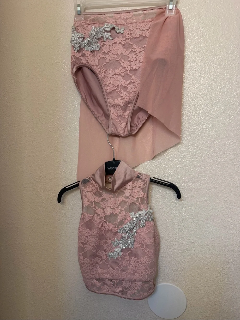 Weissman Elite dance costume 2 piece pink lace Turning Page SL11786 SA adult